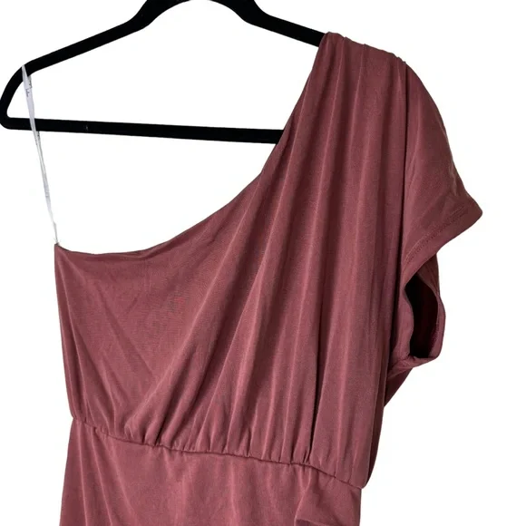 Lulu's Raise a Glass One Shoulder Midi Dress Size S Wedding Cocktail Rusty Rose - Picture 6 of 13